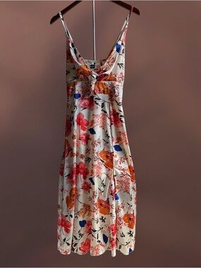Women’s Floral Spaghetti Strap Dress Size small Tie Front Sleeveless Summer Midi